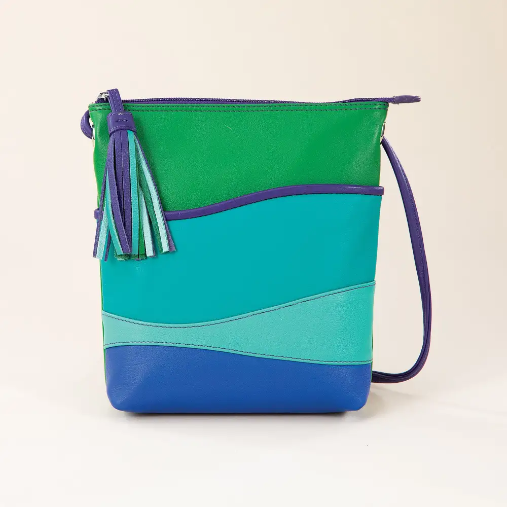 Leather Tasseled Wave Motif Crossbody Bag