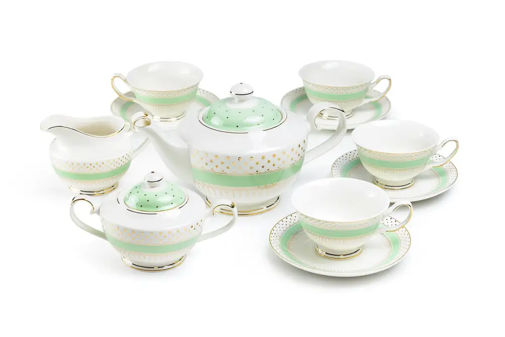 Striped Metallic-Dot Porcelain Tea Set