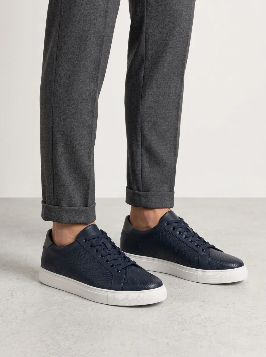 Men's Minimalist Perforated Leather Printed Casual Shoes
