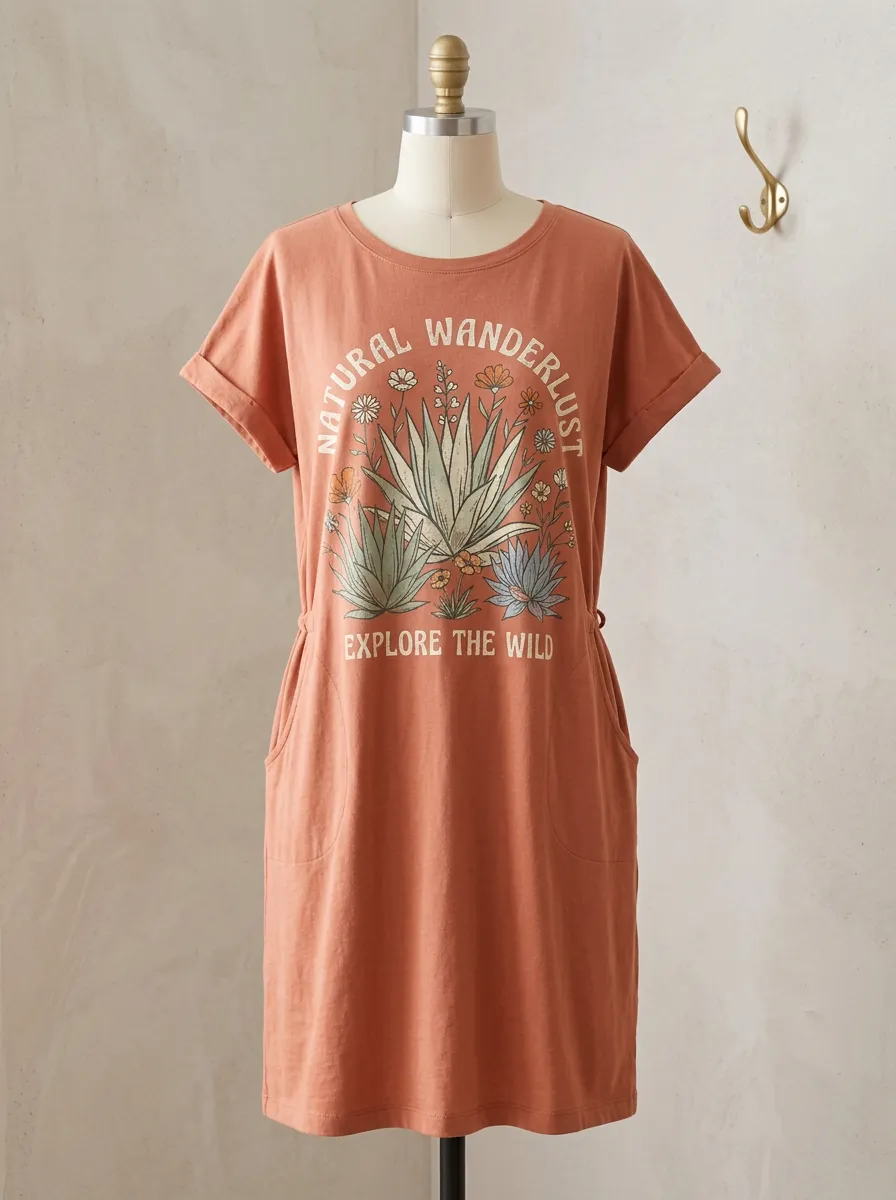 Nature Wanderlust Agave Floral T-Shirt Dress