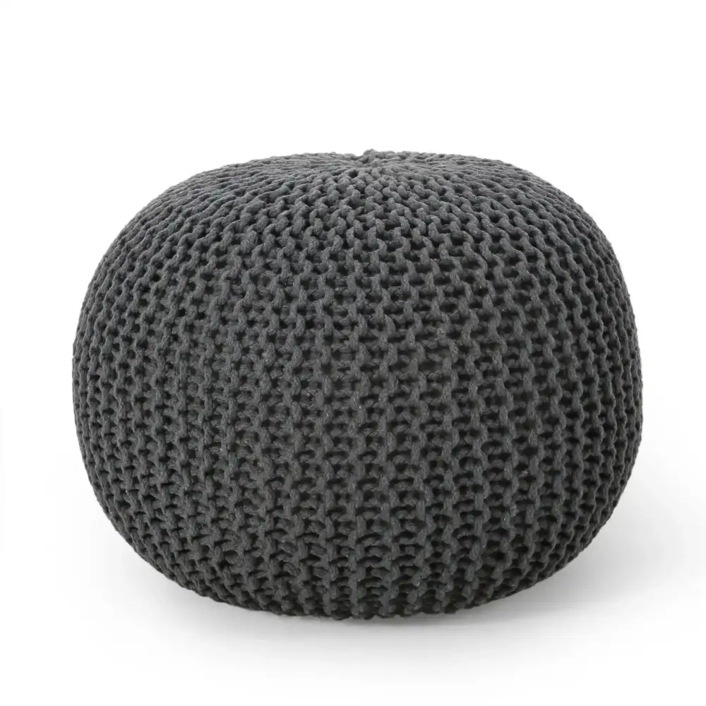 Knitted Cotton Round Pouf Versatile Ottoman and Floor Cushion