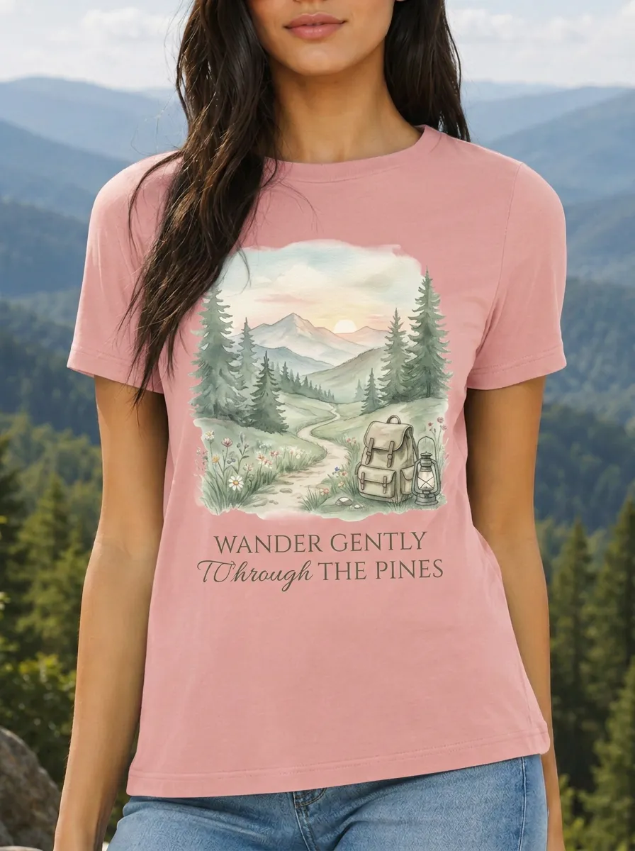 Women's Nature Lover Mountain Forest Backpack Printed T-shirt