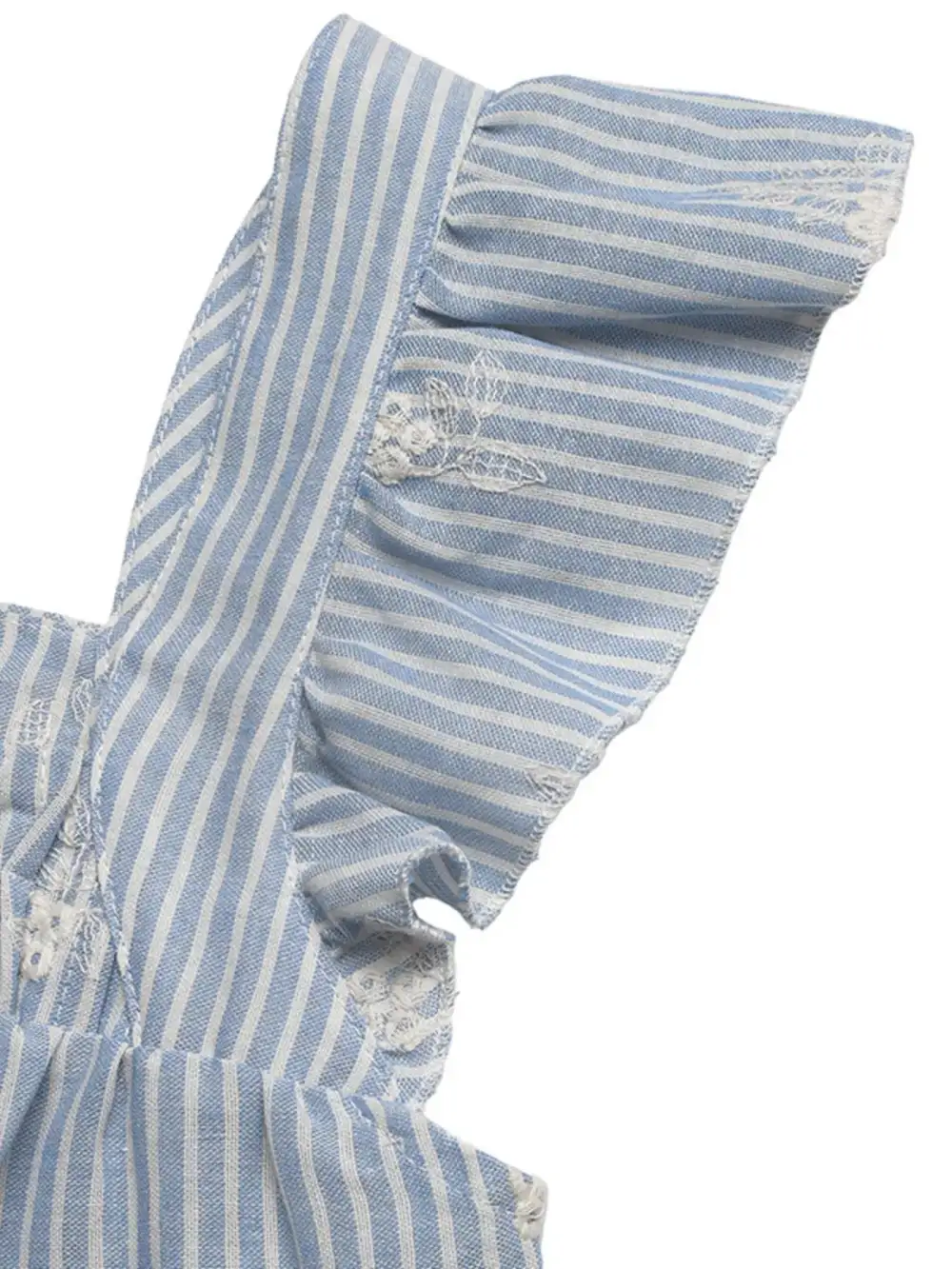 Striped Embroidered Ruffle Sleeve Blouse