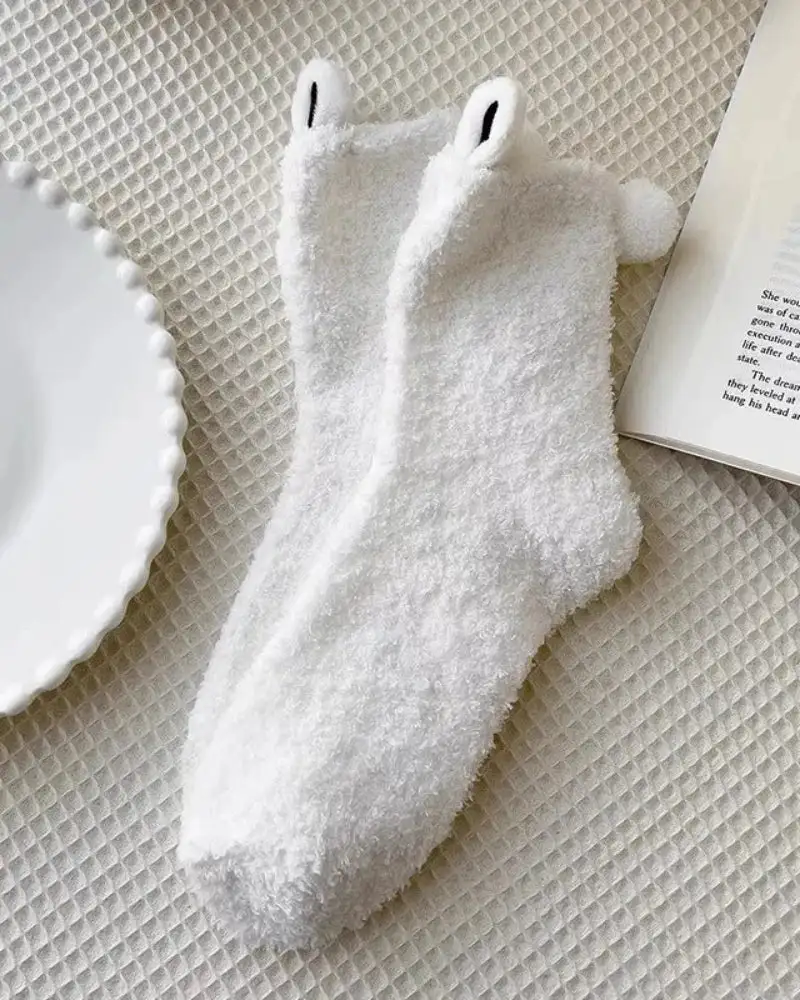 Fuzzy Bunny Ear Crew Socks