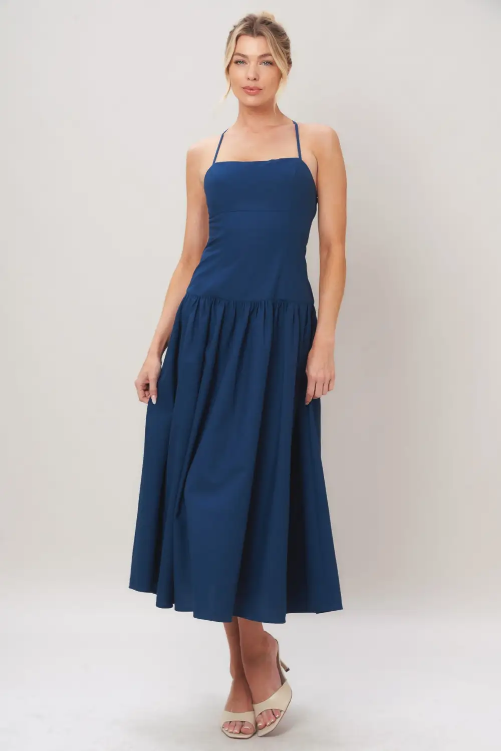 Linen-Blend Midi Dress