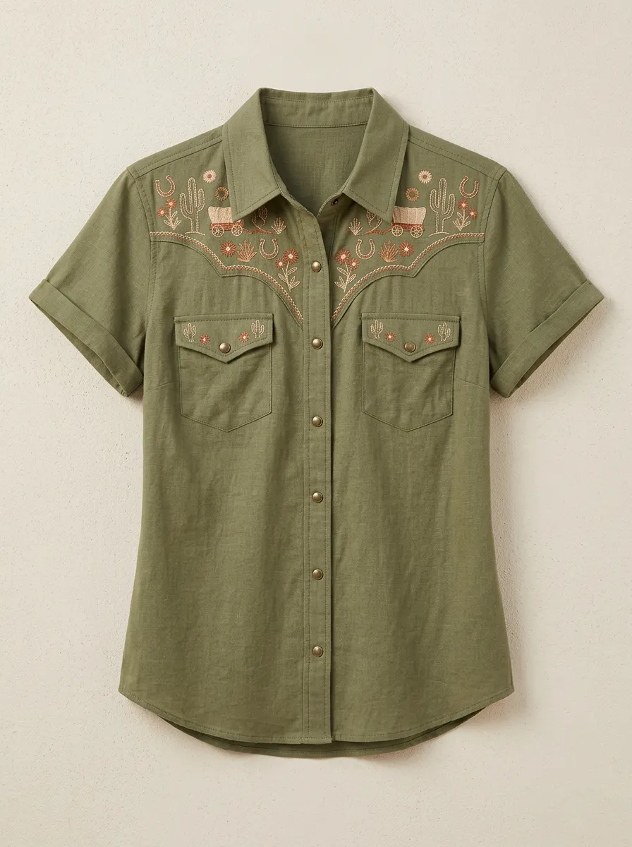 Rustic Cactus Cowboy Western Short Sleeve Shirt