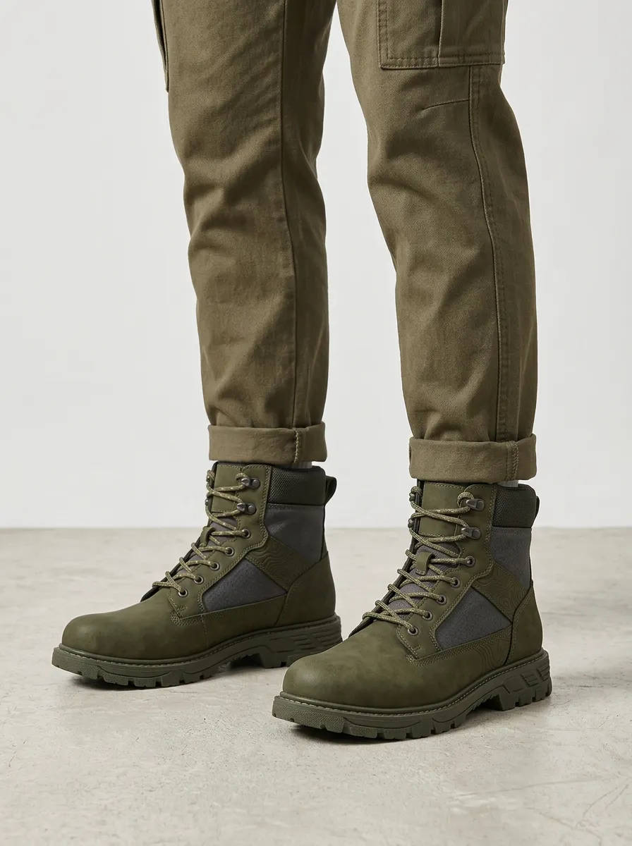 Unisex Modern Outdoor Enthusiast Topographic Pattern Print Work Boots