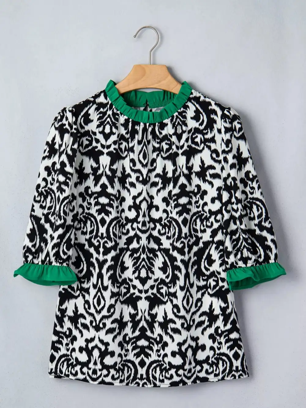 Damask Print Ruffled Block Detail Half Sleeve