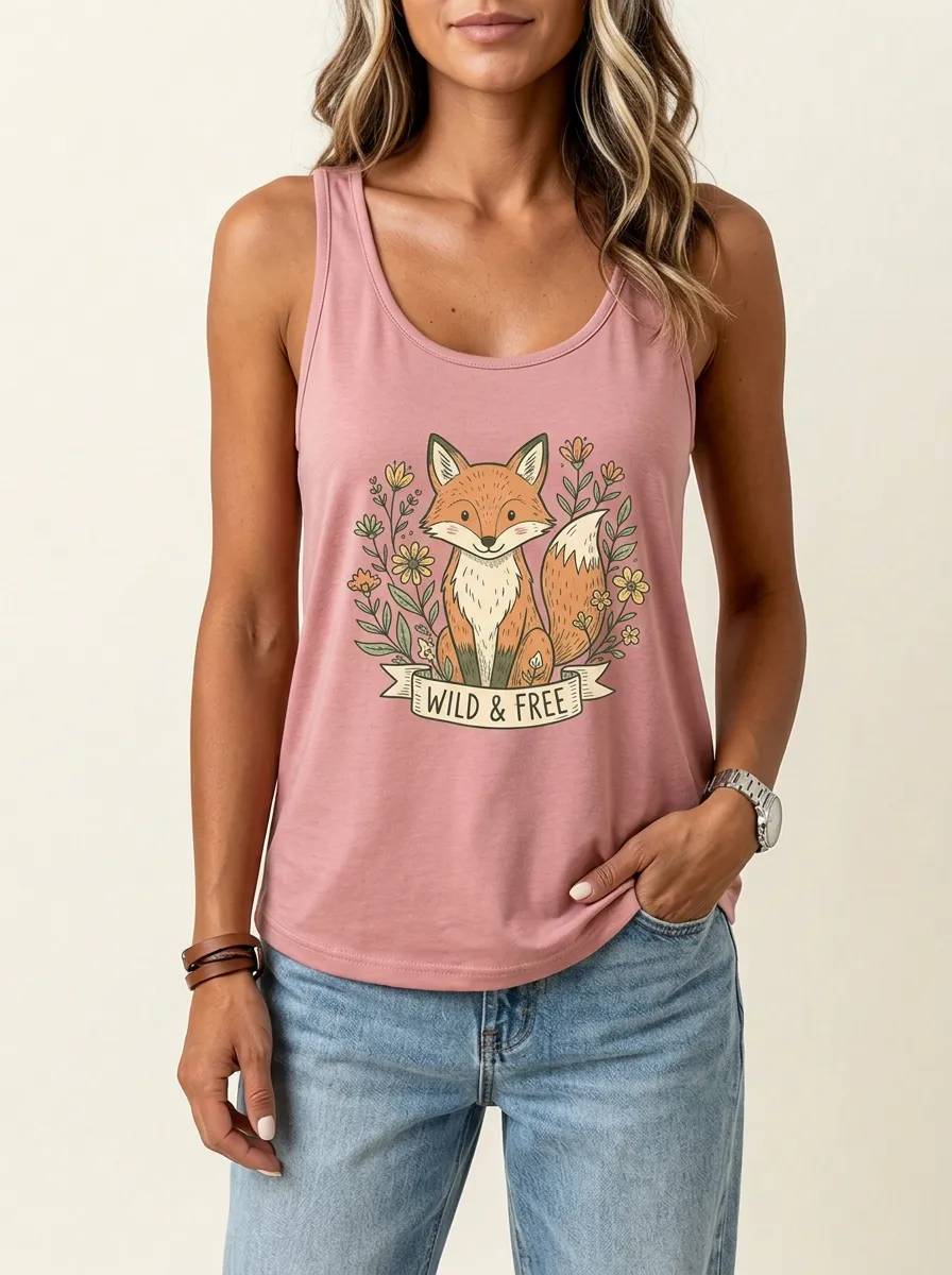 Nature Lover Wild And Free Fox Floral Tank Top
