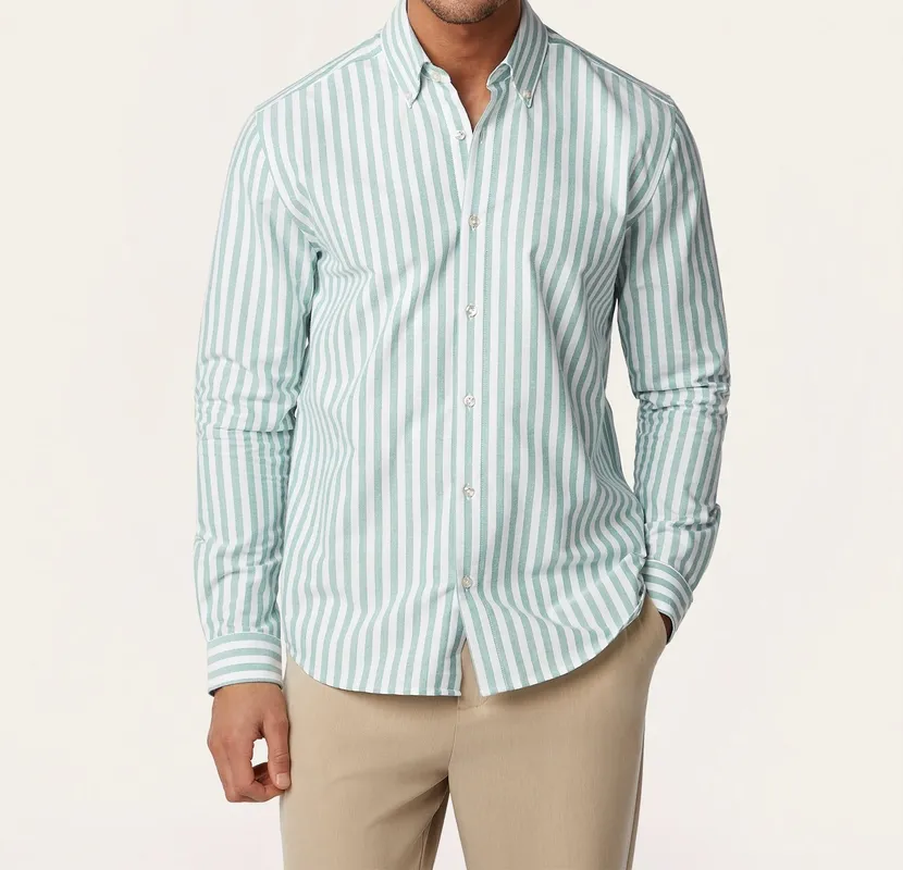 Oxford Shirt Green / White Stripe