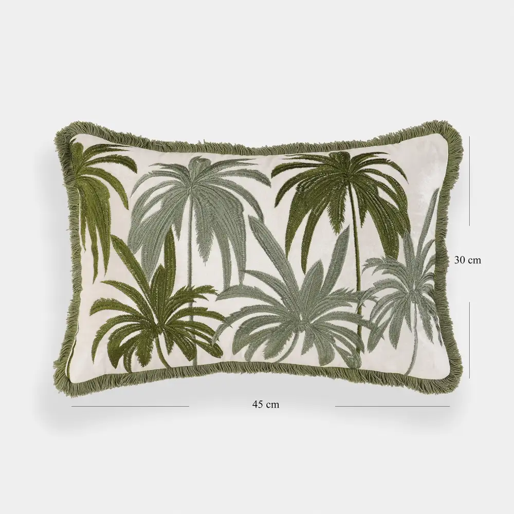 Green Palm Velvet Cushion Cover
