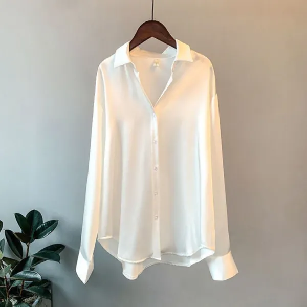 Loose Fit Button Down Satin Blouse