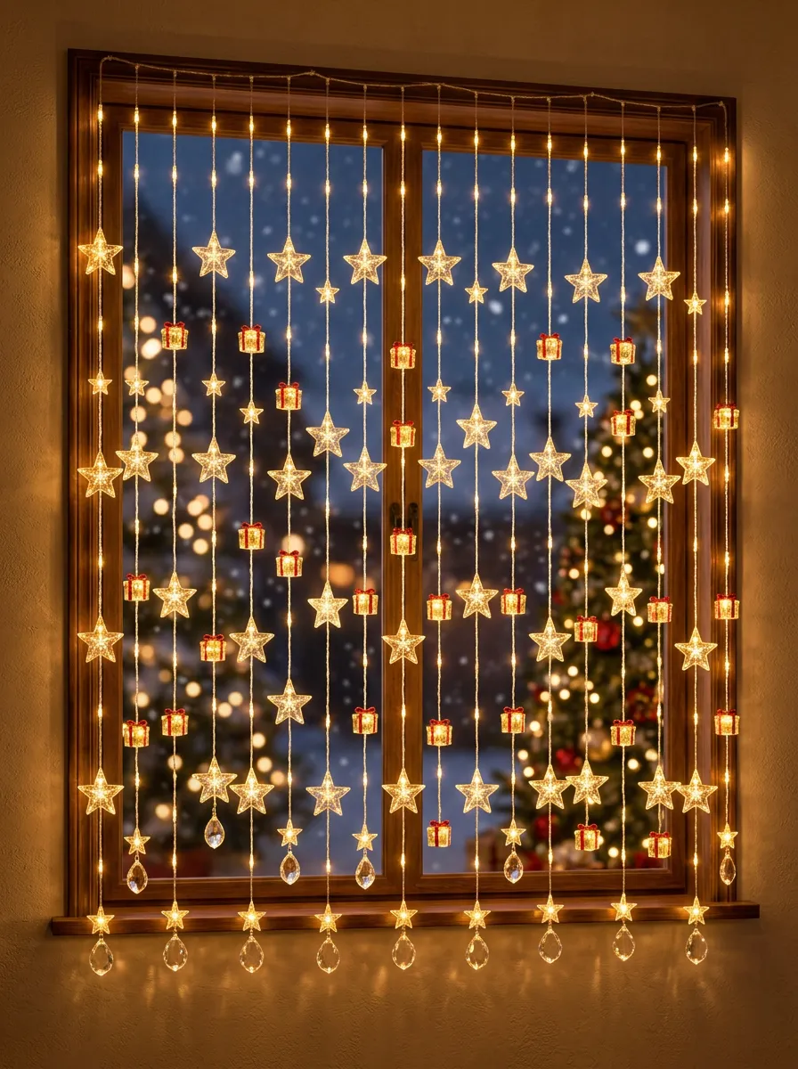Star and Gift Box Christmas LED Curtain Lights