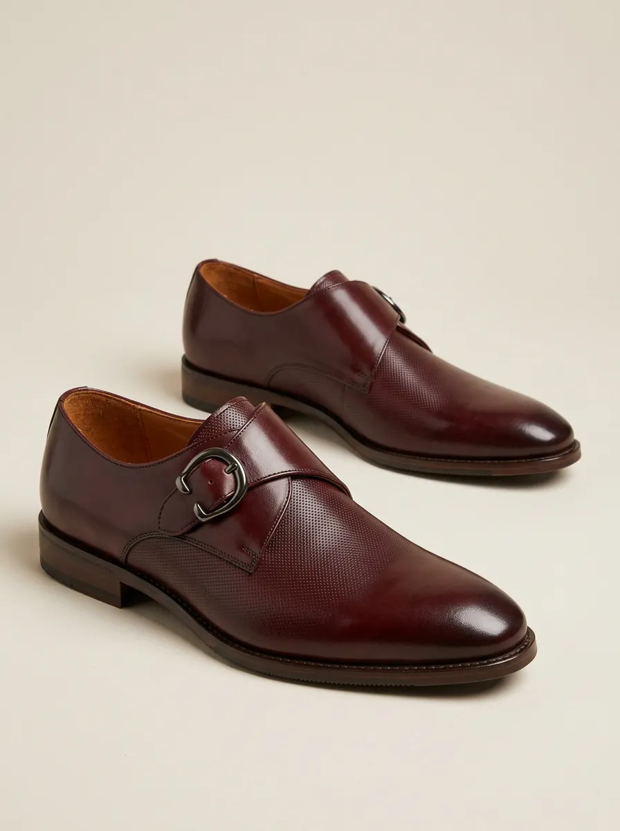 Men's Textured Leather Monk Strap Dress Shoes