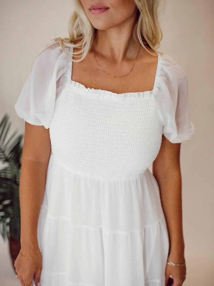 Square Neck Bubble Sleeve Layered Extra Dress