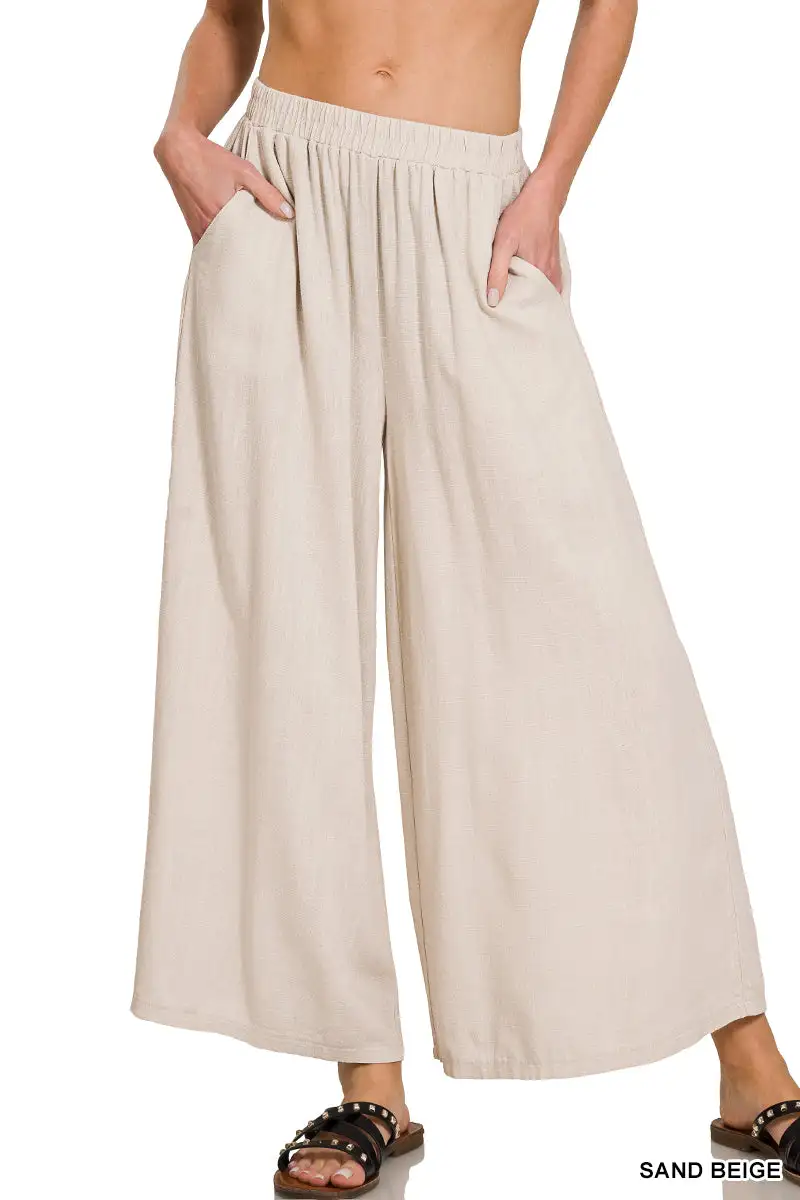 Signature Woven Pleated Linen Wide Leg Pants