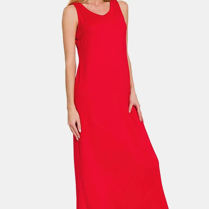 Elegant Scoop Neck Wide Strap Tank Dress