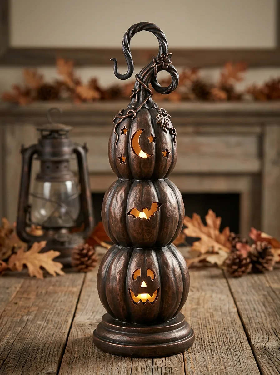 Halloween Stacked Pumpkin Moon Bat LED Table Ornament