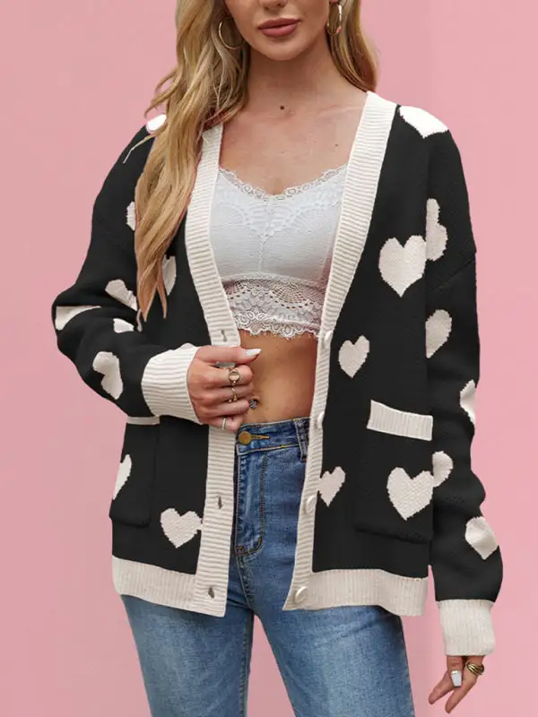 V-Neck Knit Pocketed Knit Jacket
