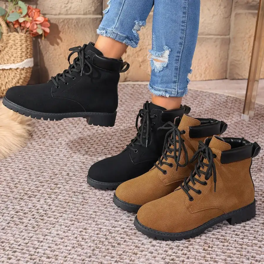 Casual Lace Up Block Heel Boots