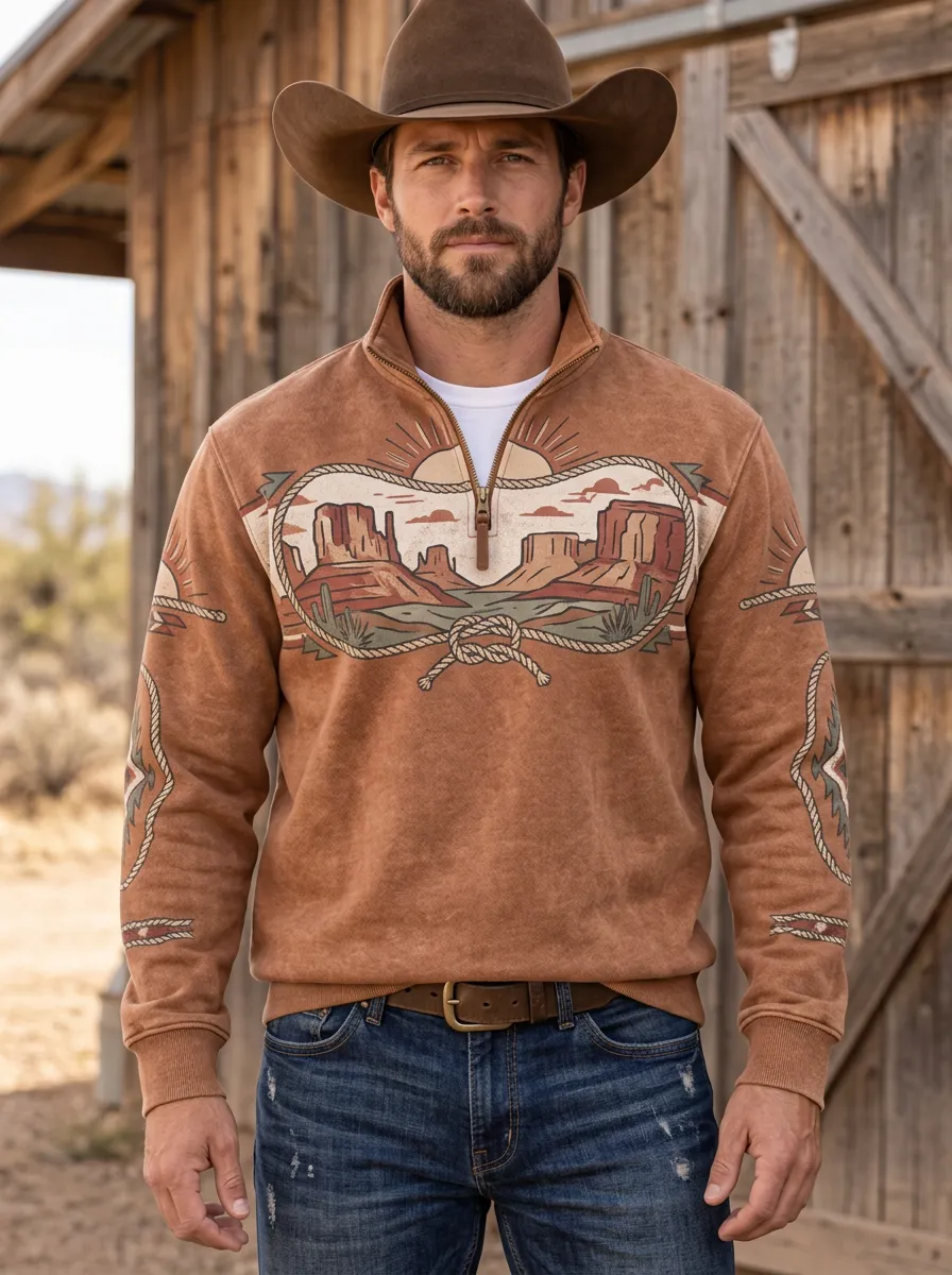 Prairie Desert Rope Landscape Ranch Look Men's Western Sweatshirt