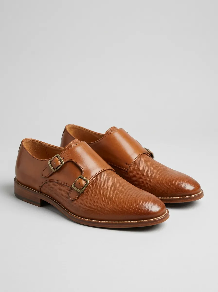 Men's Everyday Business Formal Textured Double Monk Strap Leather Shoes