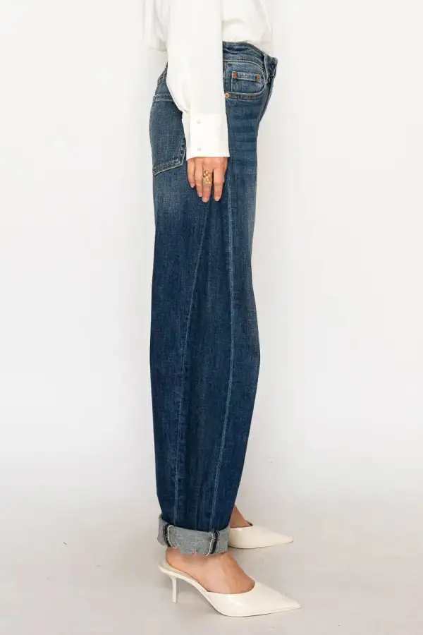 Barrel Leg Ankle Length Cuffed Distressed Denim Jeans