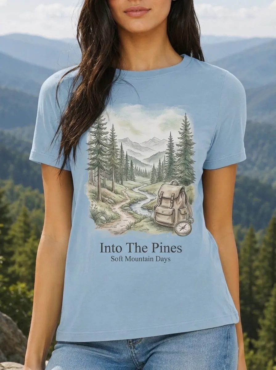 Women's Hiking Nature Lover Mountain Forest Backpack Printed T-shirt