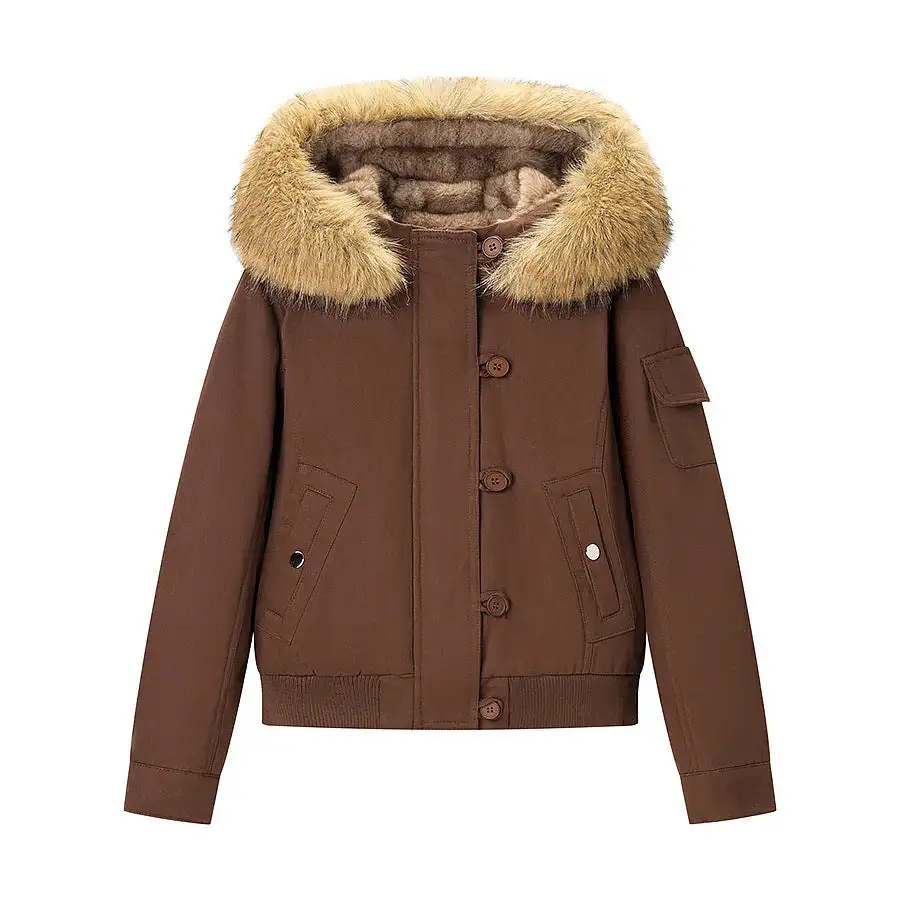 Cropped Teddy Faux Fur Hooded Bomber Jacket
