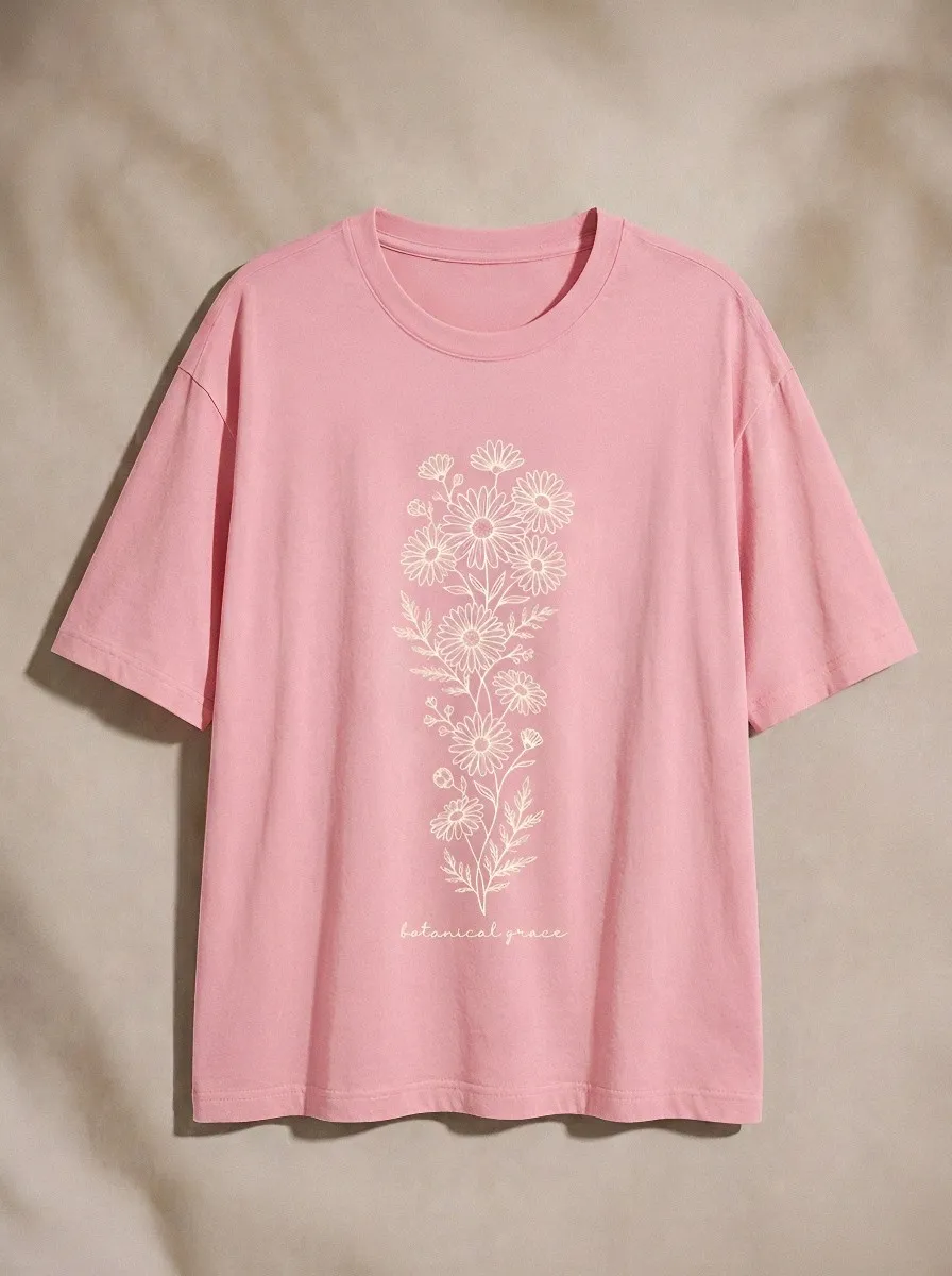 Women's Botanical Grace Daisy Flower Printed T-shirt