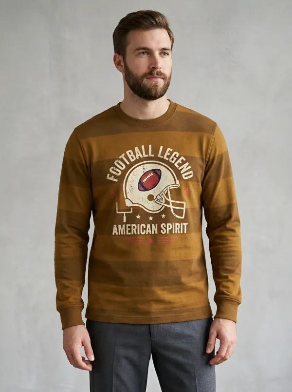 Men's American Football Legend Helmet Printed Striped Sweatshirt