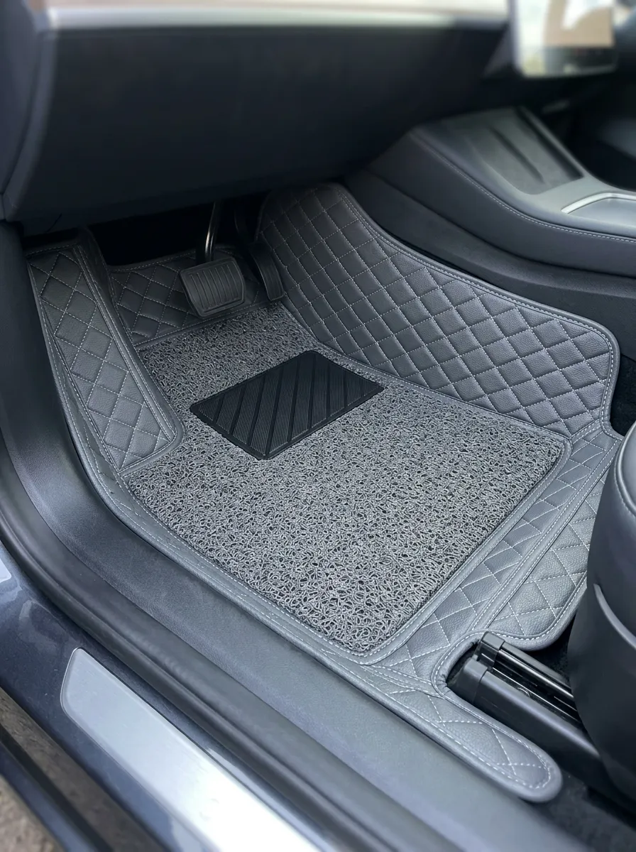 Textured Diamond Quilted Leather Vehicle Floor Mat