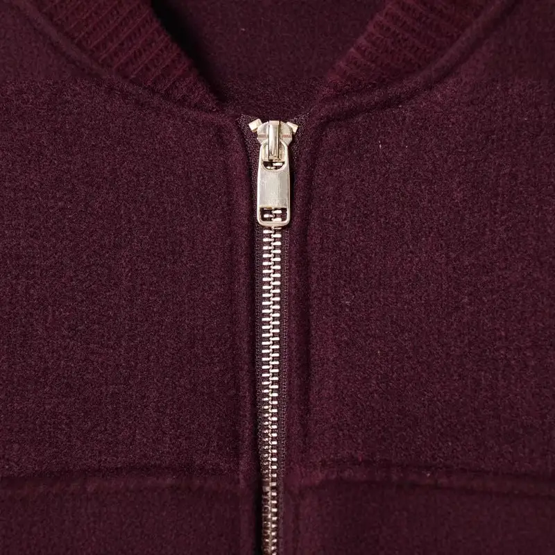 Wool Blend Zip Front Patch Pocket Ribbed Trim Bomber Jacket