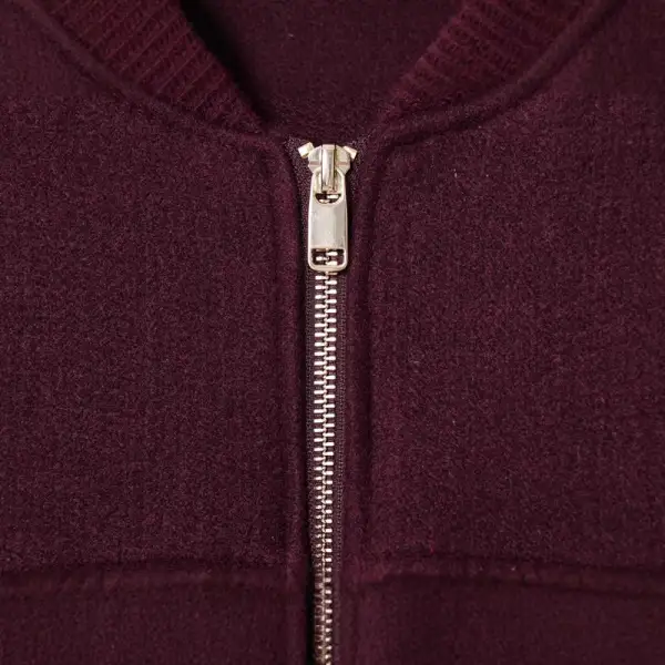 Wool Blend Zip Front Patch Pocket Ribbed Trim Bomber Jacket