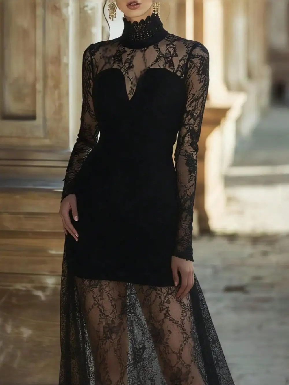 Long-Sleeve Lace Maxi Dress