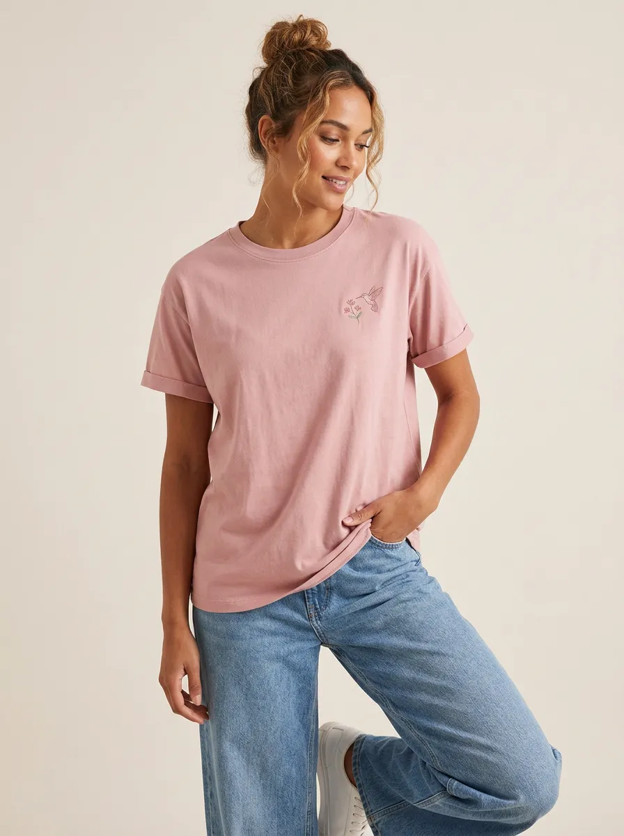 Women's Nature Lover Hummingbird Floral Printed T-shirt