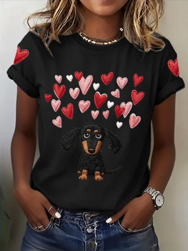 Women's Cute Dachshund Printed T-shirt