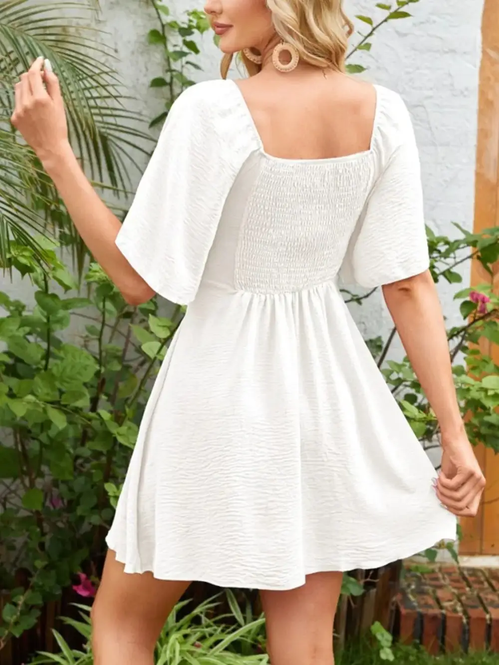 Smocked Flutter Sleeve Mini Dress
