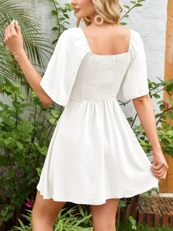 Smocked Flutter Sleeve Mini Dress