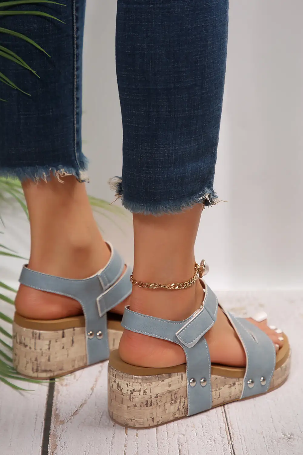 Cutout Hook Loop Wedge Sandals