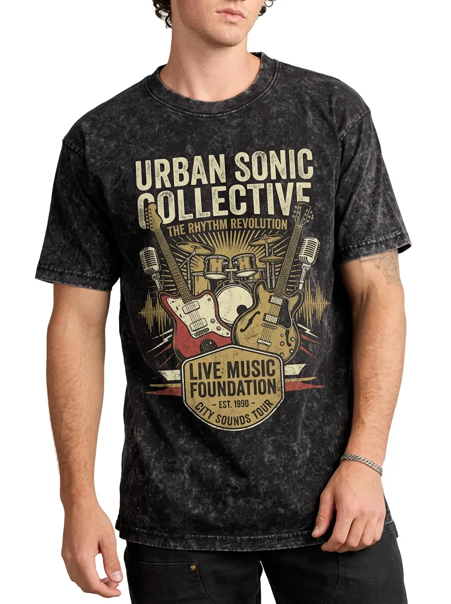 Men's Rock Band Music Lover Urban Sonic Collective Printed T-shirt