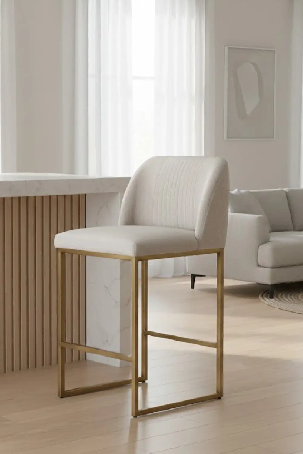 Ruched-Back Fabric Counter Stool