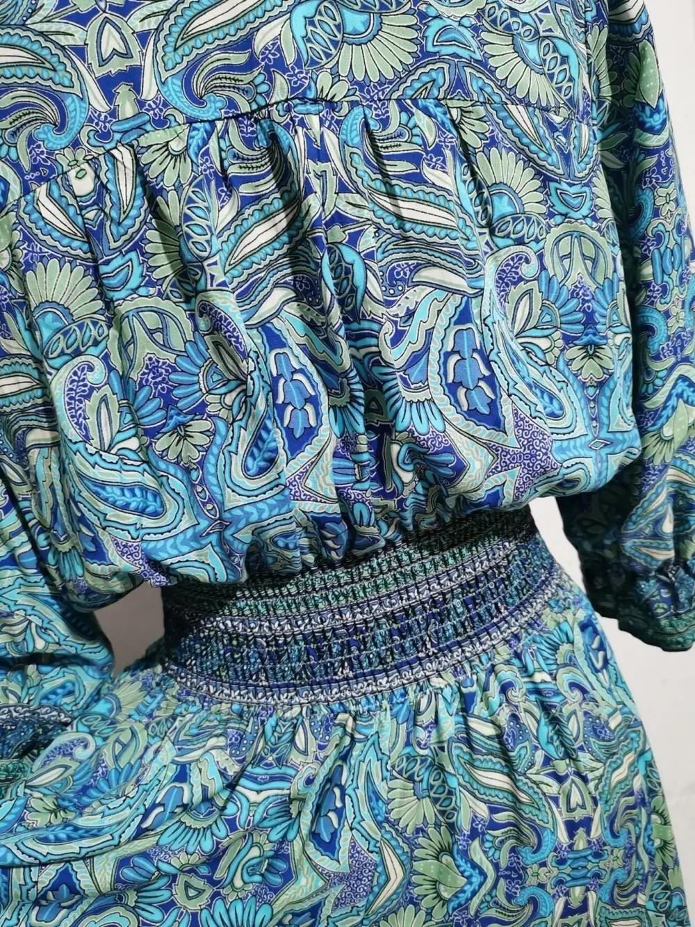 Smocked Half-Sleeve Midi Dress