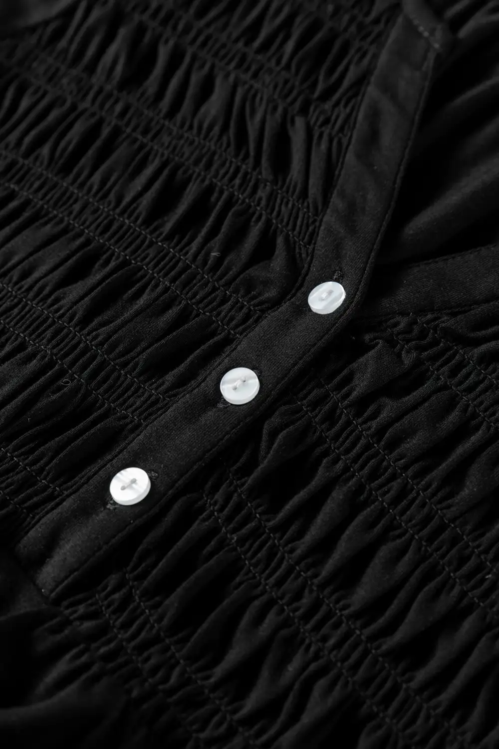 Smocked V-Neck Button Front Blouse