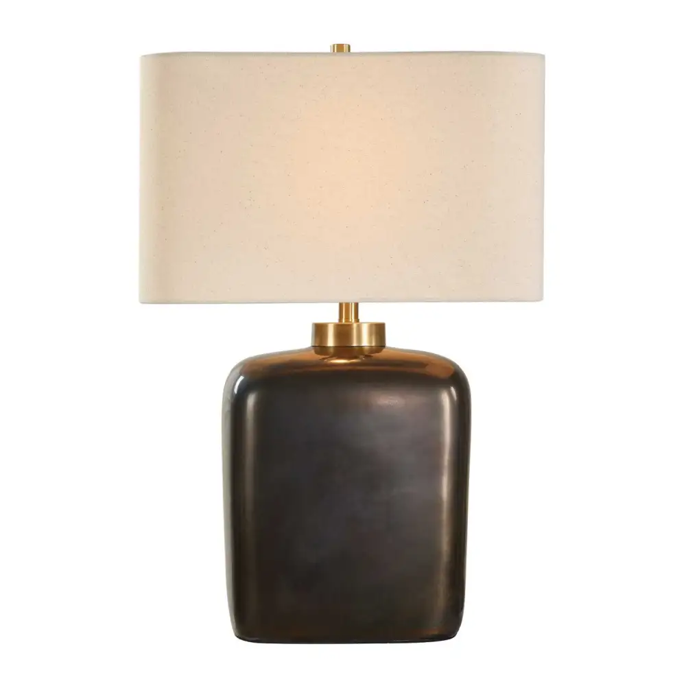Crackle Rounded Ceramic Metal Brass Table Lamp