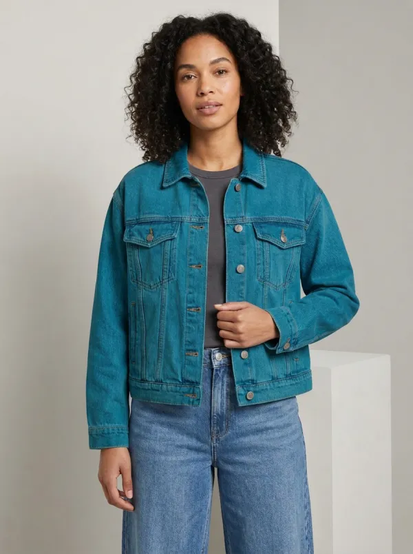 Women's Vintage Light Wash Denim Pattern Jacket