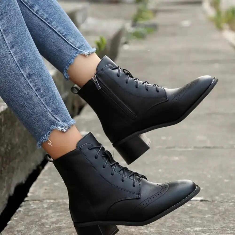 Lace Up Ankle Boots with Zipper