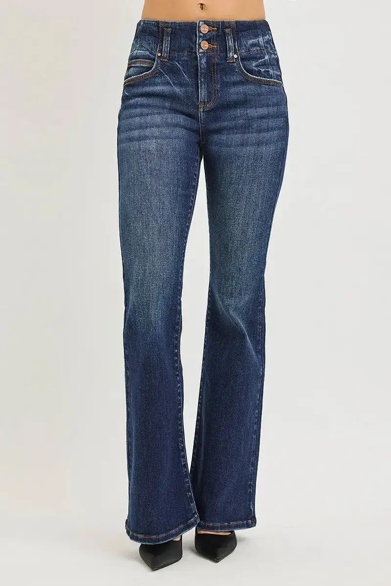 High Rise Flare Retro Style Pocketed Denim Jeans