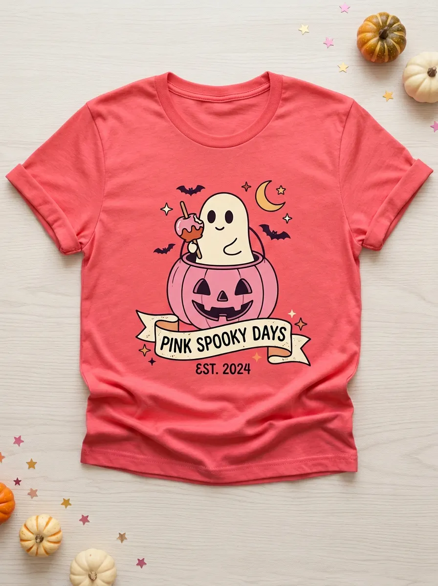Festive Ghost Halloween Graphic T-Shirt