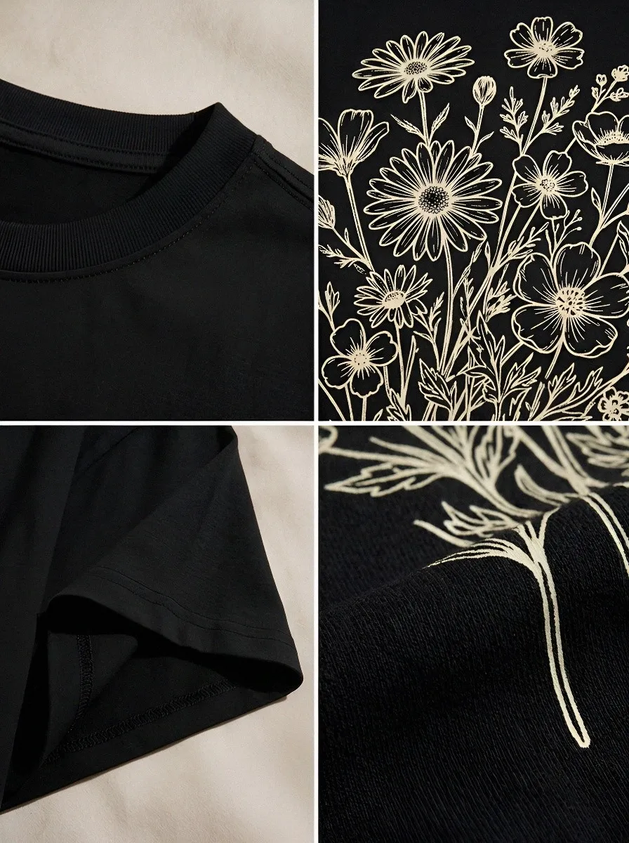 Women's Botanical Nature Lover Wildflower Bouquet Printed T-shirt